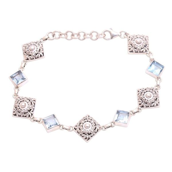 Alternate image for Blue Topaz and Sterling Silver Dragonfly Link Bracelet Dragonflies at Daybreak