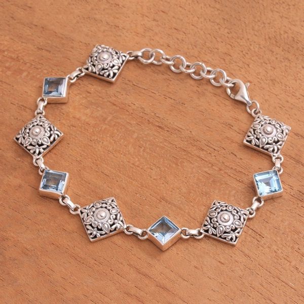 Alternate image for Blue Topaz and Sterling Silver Dragonfly Link Bracelet Dragonflies at Daybreak