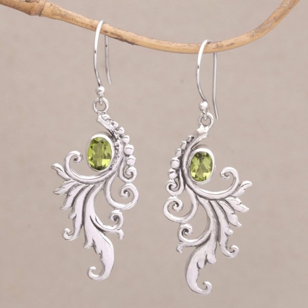 Peridot and Sterling Silver Dangle Earrings from Bali 'By the Wind'