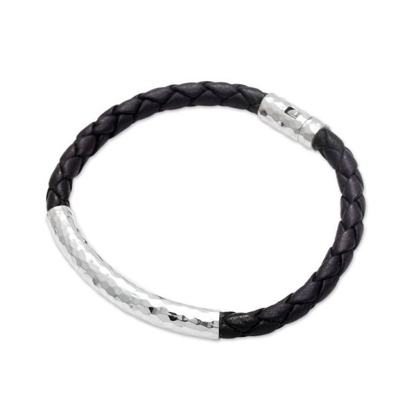 Alternate image for Sterling Silver and Leather Braided Pendant Bracelet Soul Gleam