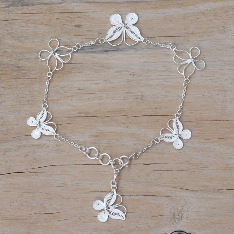 Sterling Silver Filigree Butterfly Bracelet Crafted in Java 'Butterfly Sanctuary'