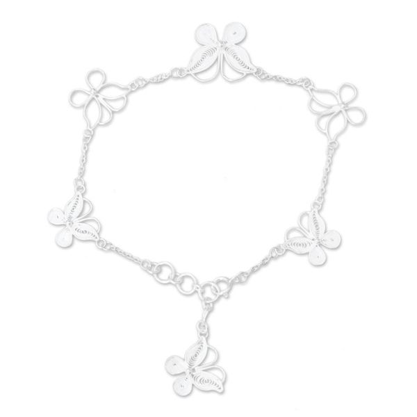 Alternate image for Sterling Silver Filigree Butterfly Bracelet Crafted in Java Butterfly Sanctuary