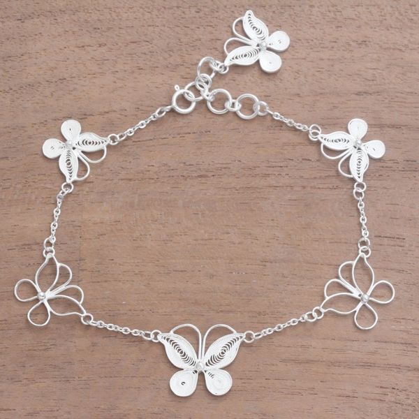 Alternate image for Sterling Silver Filigree Butterfly Bracelet Crafted in Java Butterfly Sanctuary