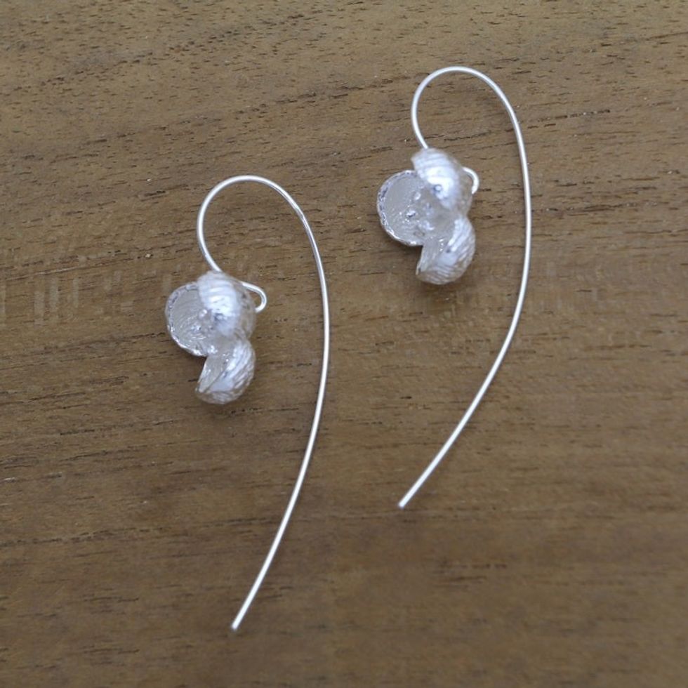Floral Sterling Silver Drop Earrings Crafted in Bali 'Open Beauty'