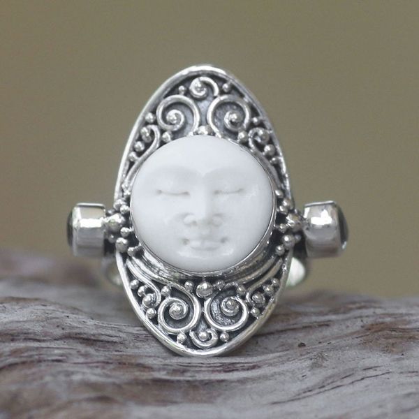Alternate image for Carved Cow Bone Sterling Silver Blue Topaz Cocktail Ring Tranquil in Blue