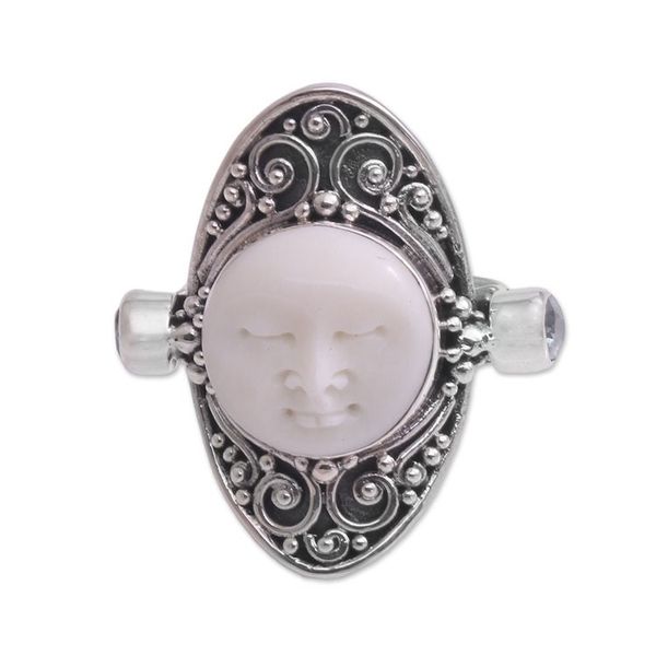 Alternate image for Carved Cow Bone Sterling Silver Blue Topaz Cocktail Ring Tranquil in Blue