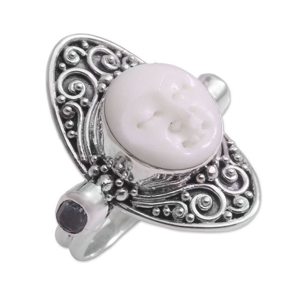 Alternate image for Carved Cow Bone Sterling Silver Blue Topaz Cocktail Ring Tranquil in Blue