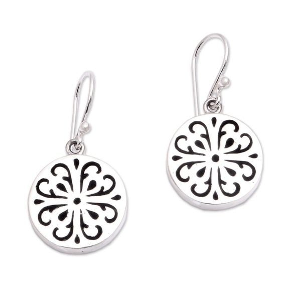 Alternate image for Circular Sterling Silver Dangle Earrings from Bali Lovely Medallions
