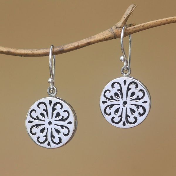 Alternate image for Circular Sterling Silver Dangle Earrings from Bali Lovely Medallions