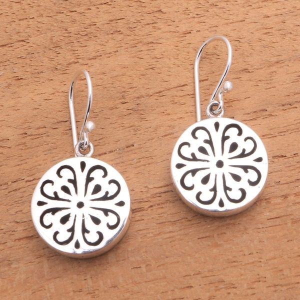 Alternate image for Circular Sterling Silver Dangle Earrings from Bali Lovely Medallions