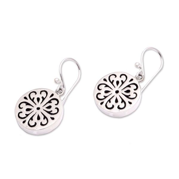 Alternate image for Circular Sterling Silver Dangle Earrings from Bali Lovely Medallions
