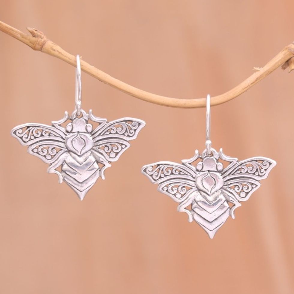 Sterling Silver Fluttering Moth Majesty Dangle Earrings 'Moth Majesty'