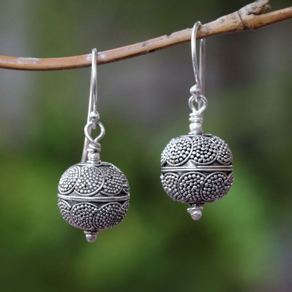 Dot Motif Sterling Silver Dangle Earrings from Bali 'Sky Lanterns'