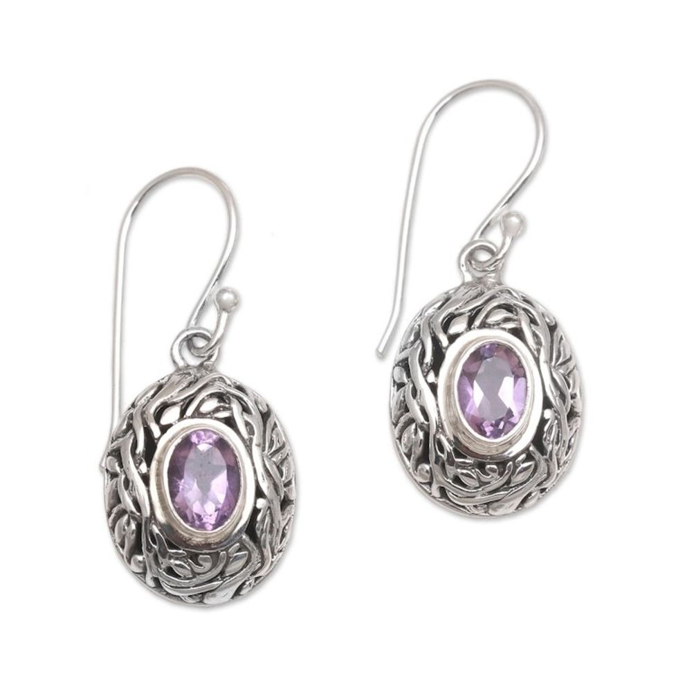 Faceted Amethyst Sterling Silver Vines Dangle Earrings 'Mystery Vines'