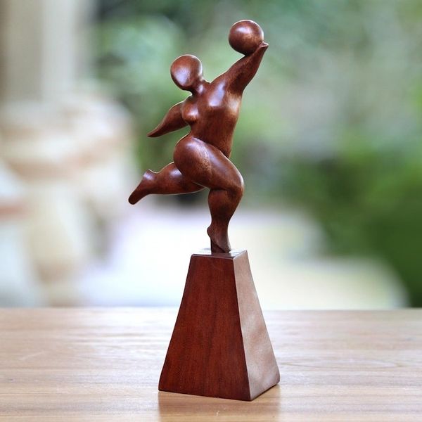 Alternate image for Suar Wood Female Form Exercise Sculpture from Bali Catch It