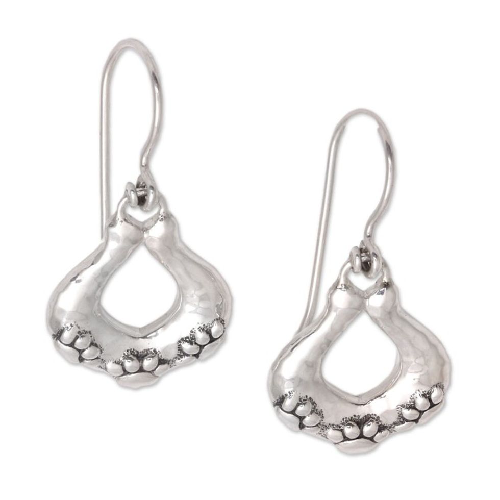 Sterling Silver Paw Motif Dangle Earrings from Bali 'Hopeful Paws'