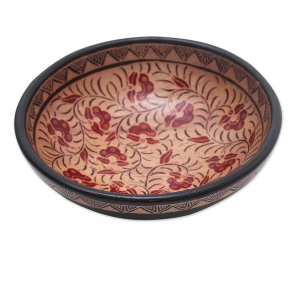 Alternate image for Floral Motif Batik Wood Decorative Bowl from Bali Lok Chan Flowers