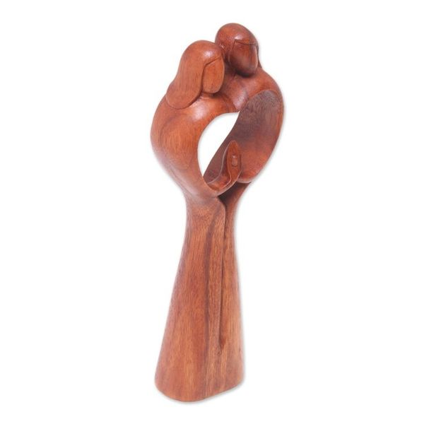 Alternate image for Hand-Carved Couple Family Love Suar Wood Heart Sculpture Piece of Me