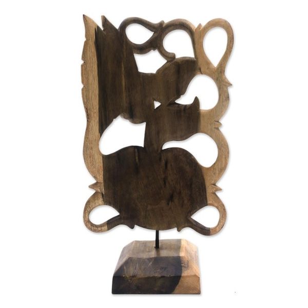 Alternate image for Hand-Carved Floral Hibiscus Wood Mask from Bali Goddess Flower