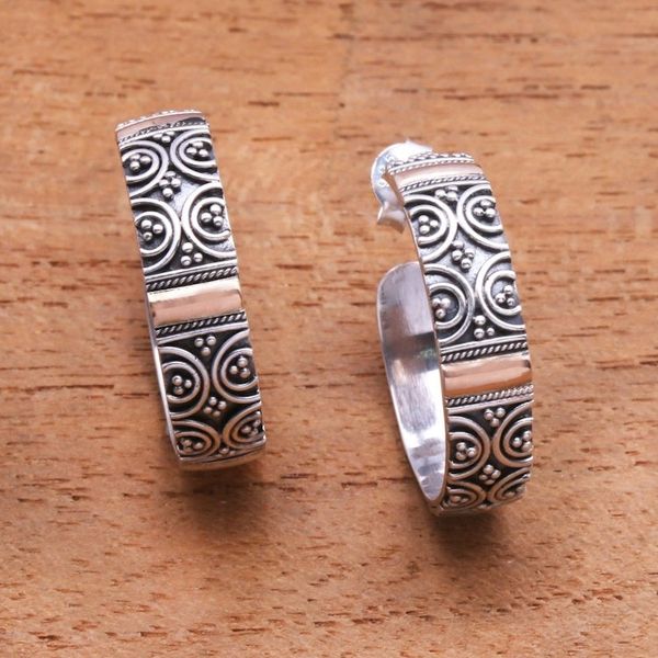 Alternate image for Circle Motif Gold Accented Sterling Silver Earrings Semicircle Loops