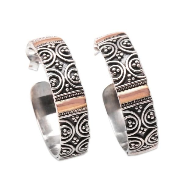Alternate image for Circle Motif Gold Accented Sterling Silver Earrings Semicircle Loops