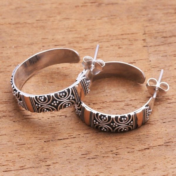 Alternate image for Circle Motif Gold Accented Sterling Silver Earrings Semicircle Loops