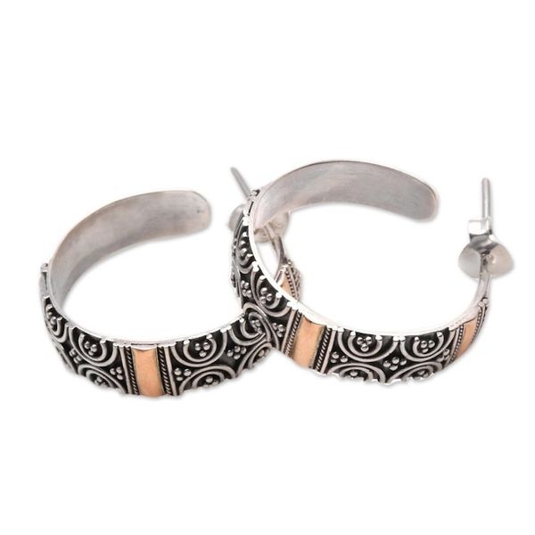 Alternate image for Circle Motif Gold Accented Sterling Silver Earrings Semicircle Loops