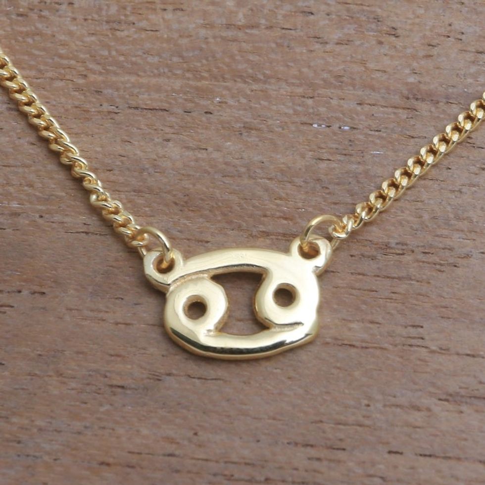 18k Gold Plated Sterling Silver Cancer Pendant Necklace 'Golden Cancer'
