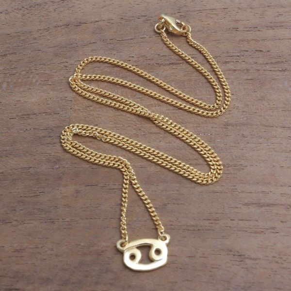 Alternate image for 18k Gold Plated Sterling Silver Cancer Pendant Necklace Golden Cancer