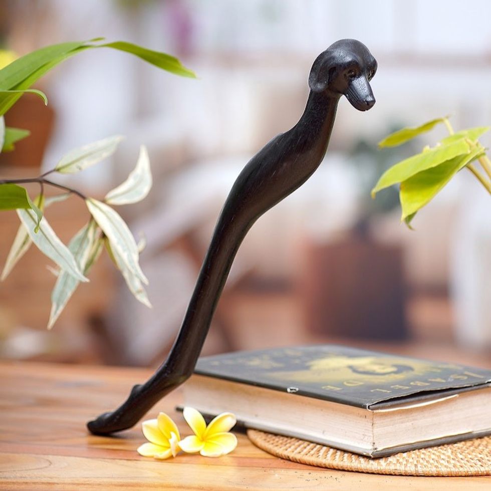 Black Dachshund Dog Paw Wood Back Scratcher from Bali 'Dachshund Delight in Black'