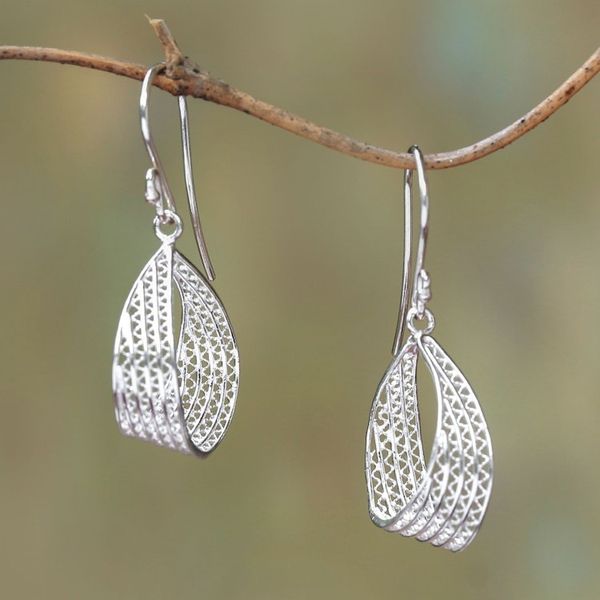 Alternate image for Sterling Silver Filigree Ribbon Dangle Earrings from Java Elegant Ribbon
