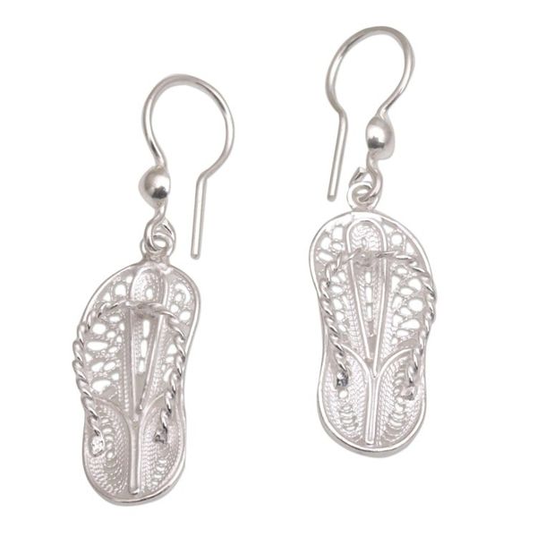 Alternate image for Javanese Filigree Sterling Silver Slipper Dangle Earrings Java Slippers