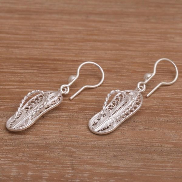 Alternate image for Javanese Filigree Sterling Silver Slipper Dangle Earrings Java Slippers