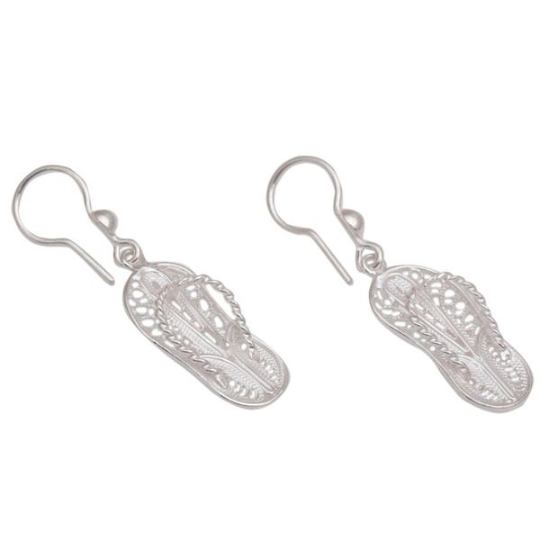 Alternate image for Javanese Filigree Sterling Silver Slipper Dangle Earrings Java Slippers