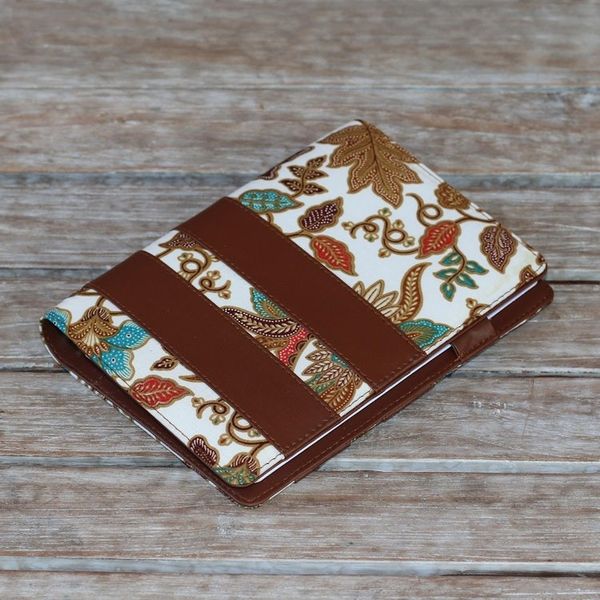 Alternate image for Brown Faux Leather and Cotton Leaf Print Fifty-Page Planner Noteworthy