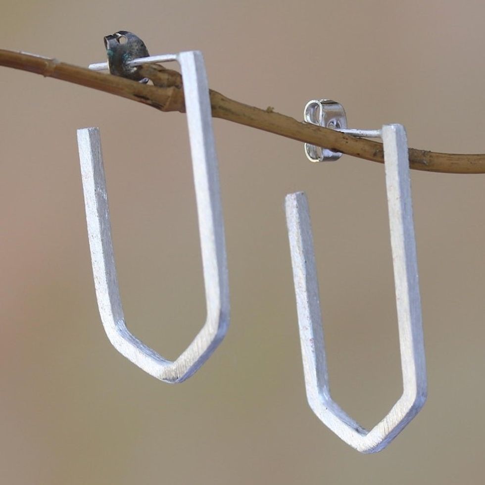Geometric Sterling Silver Drop Earrings from Bali 'Geometric Couple'
