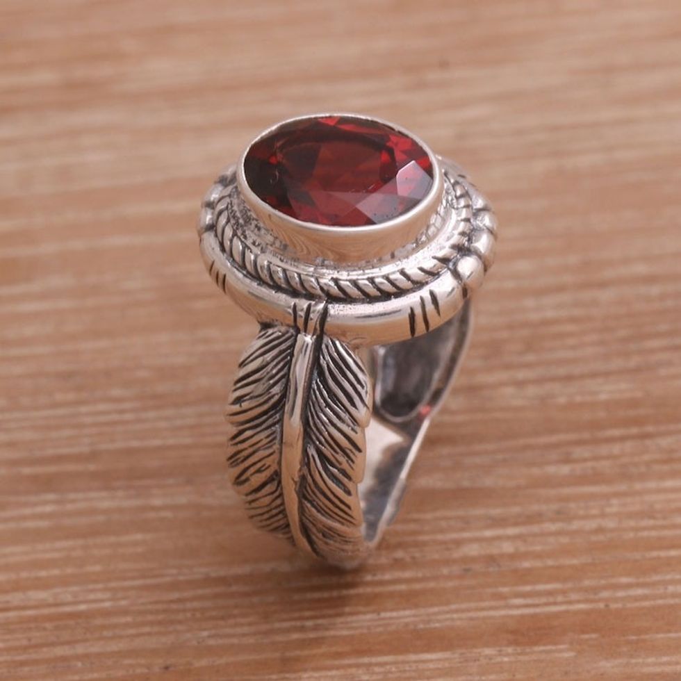 Garnet Feather Cocktail Ring from Indonesia 'Light Feather'