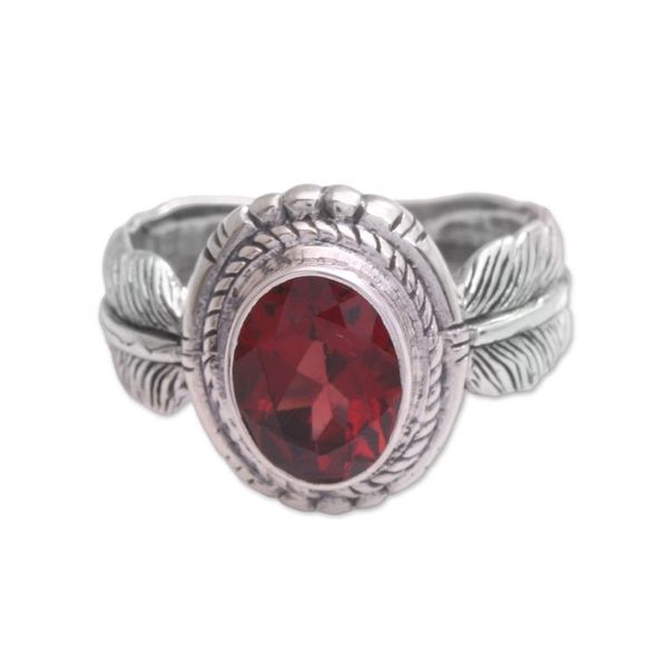 Alternate image for Garnet Feather Cocktail Ring from Indonesia Light Feather