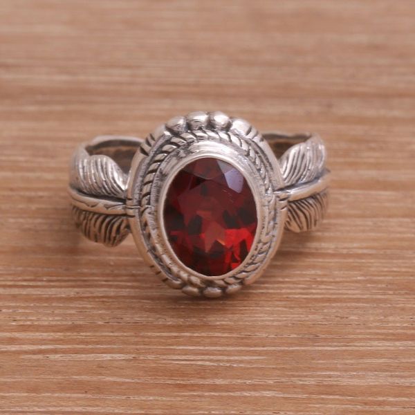 Alternate image for Garnet Feather Cocktail Ring from Indonesia Light Feather