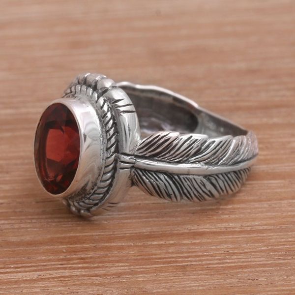 Alternate image for Garnet Feather Cocktail Ring from Indonesia Light Feather