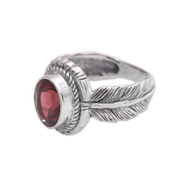 Alternate image for Garnet Feather Cocktail Ring from Indonesia Light Feather