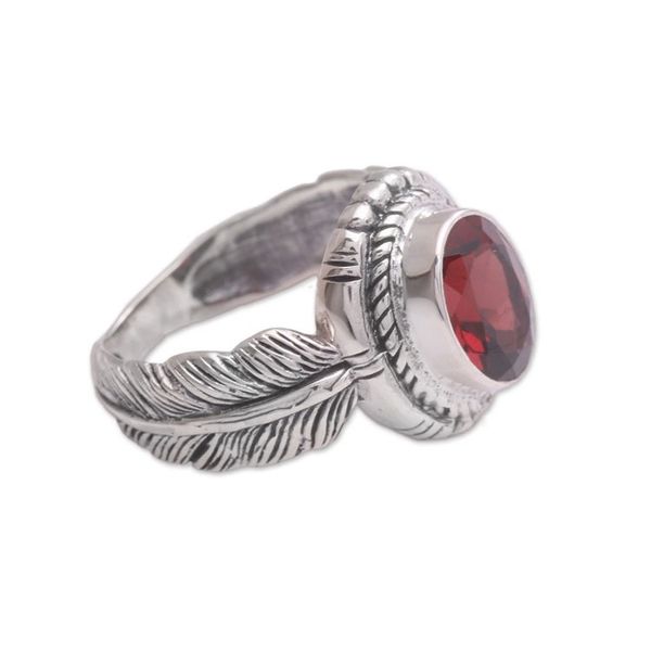 Alternate image for Garnet Feather Cocktail Ring from Indonesia Light Feather