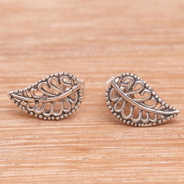 Alternate image for Balinese Leaf Shaped Sterling Silver Drop Earrings Leafy Wonder