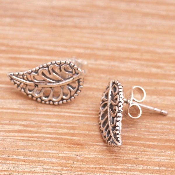 Alternate image for Balinese Leaf Shaped Sterling Silver Drop Earrings Leafy Wonder