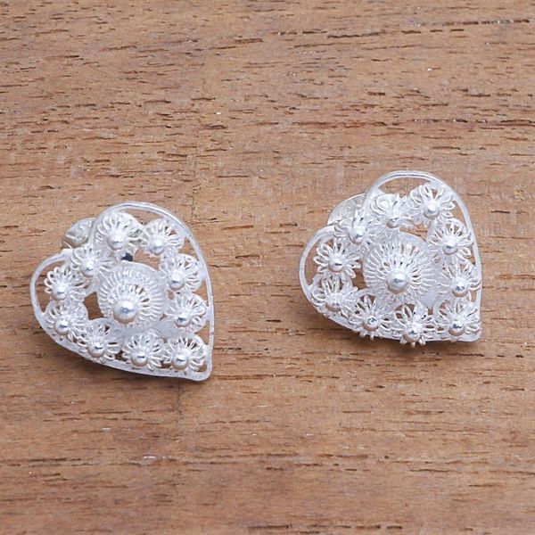 Alternate image for Star Pattern Sterling Silver Heart Earrings from Java Stars in the Heart