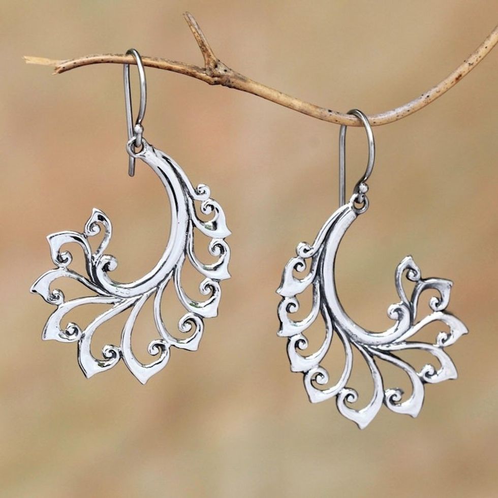 Sterling Silver Dangle Earrings with Curl Patterns from Bali 'Curling Bloom'
