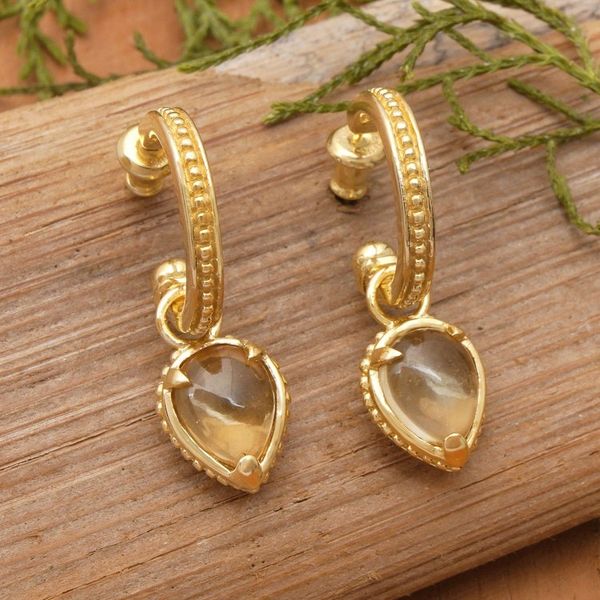 Alternate image for 18k Gold Plated Citrine Dangle Earrings from Bali Vintage Gleam