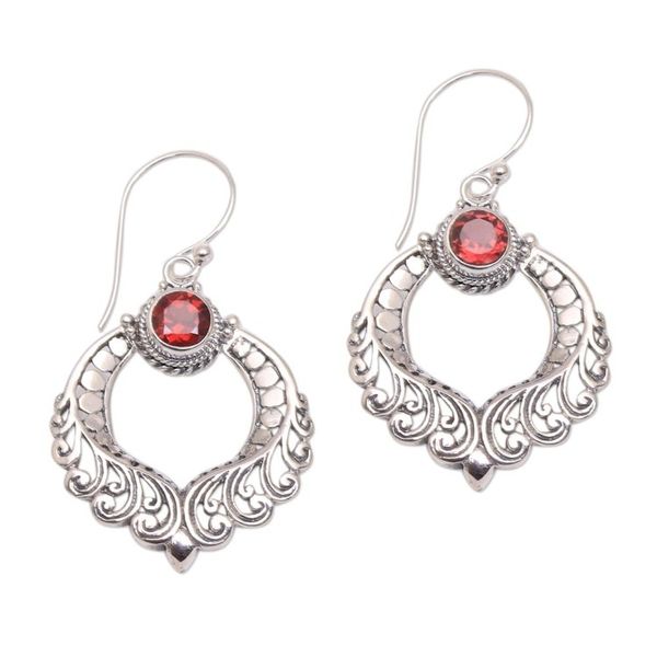 Alternate image for Curl Motif Garnet Dangle Earrings Crafted in Bali Garden Gate