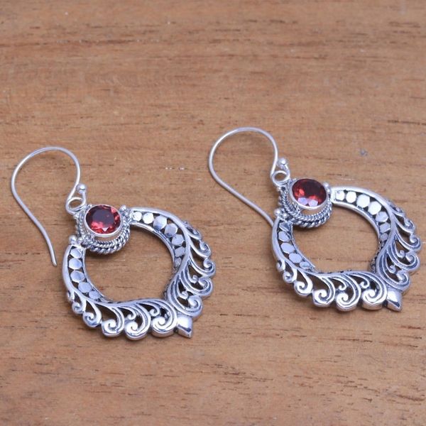 Alternate image for Curl Motif Garnet Dangle Earrings Crafted in Bali Garden Gate