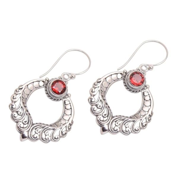 Alternate image for Curl Motif Garnet Dangle Earrings Crafted in Bali Garden Gate